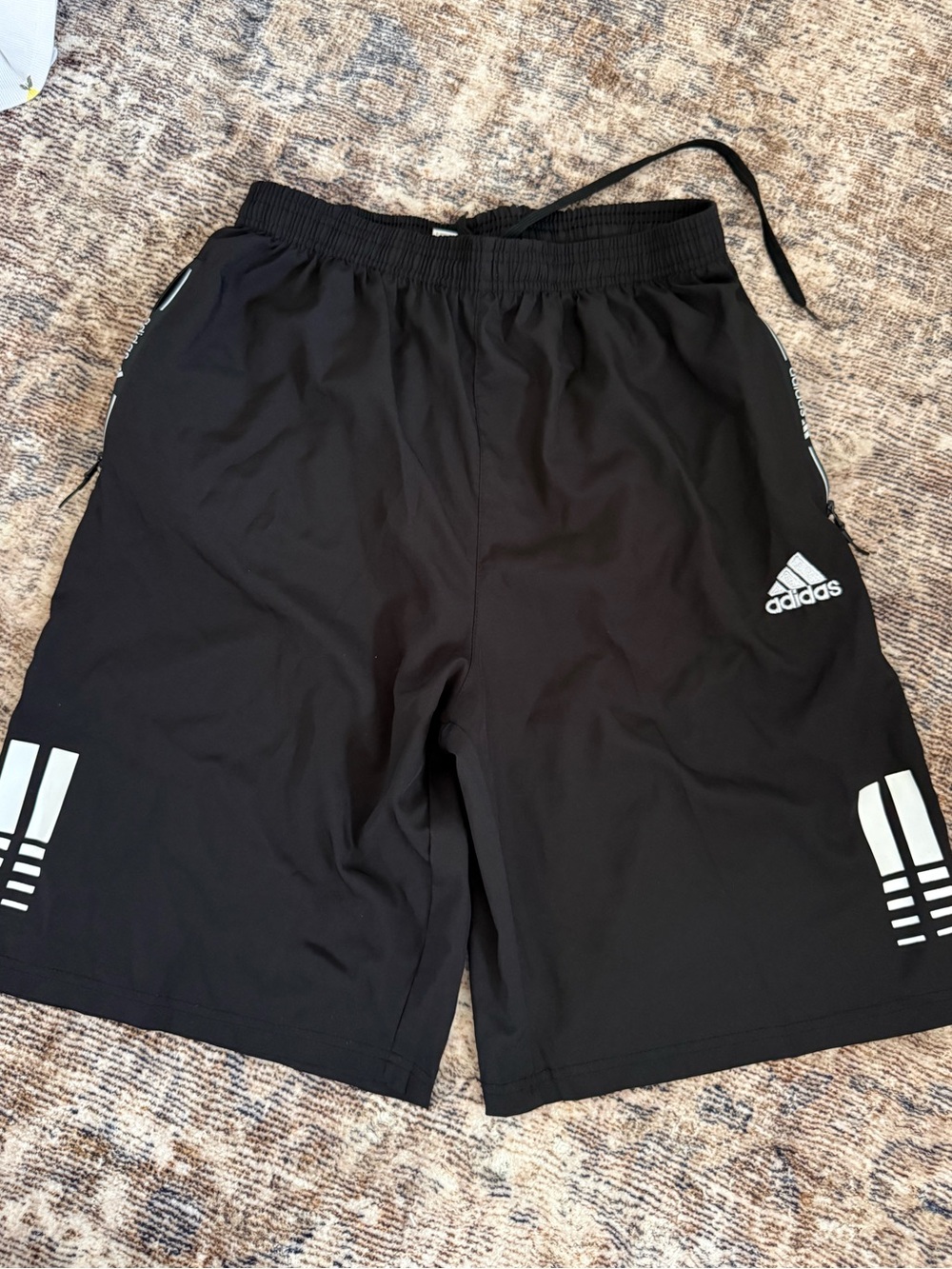 adidas Black Men’s Athletic Performance Shorts with White Accents